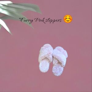 Pink furry slippers